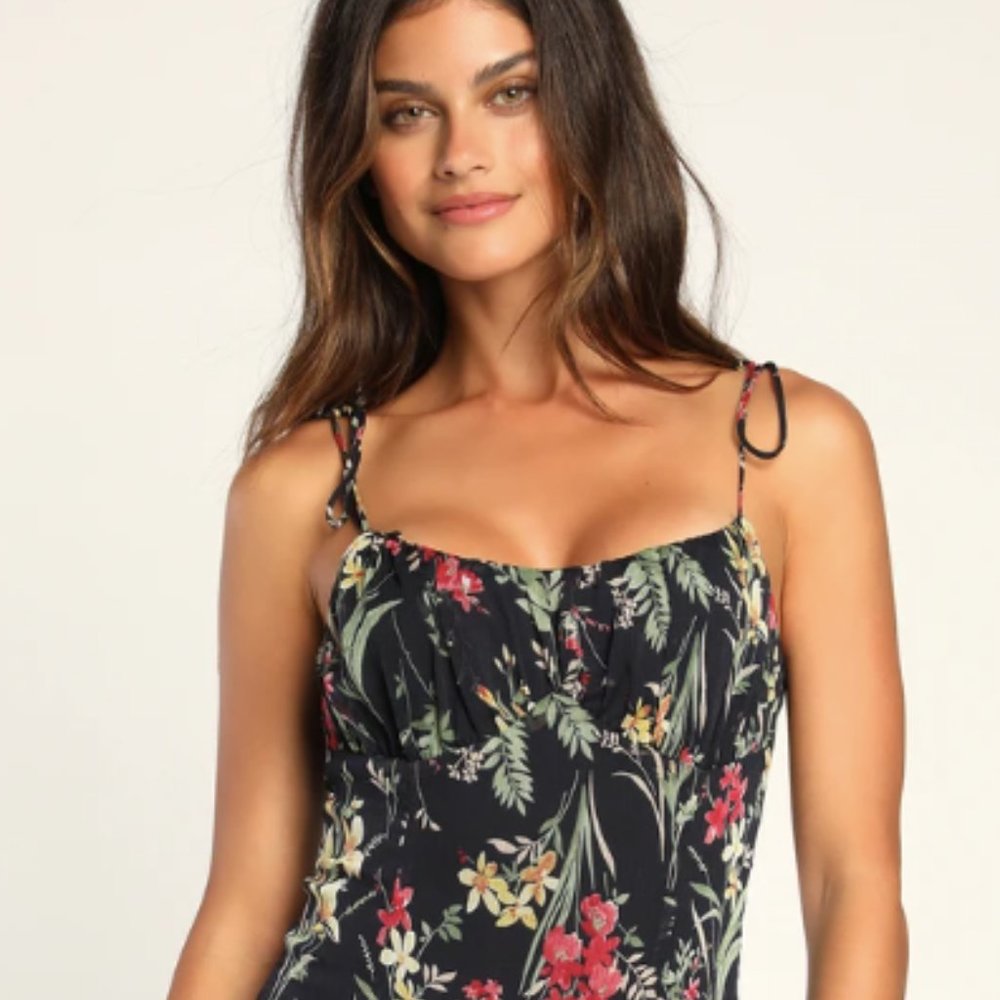 NWT Black Floral Print Bodysuit Size XL